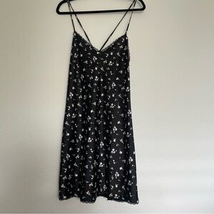 Wild Fable Lace Trim Silky Black Floral Slip Dress MEDIUM